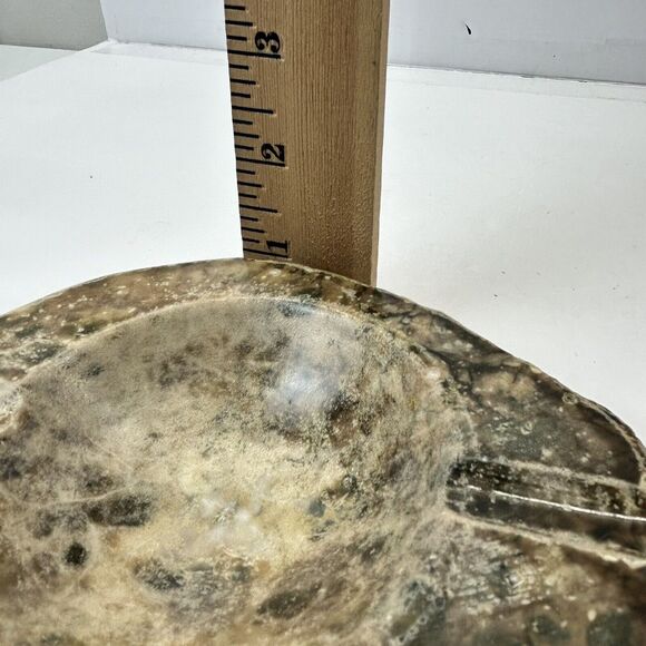 Vintage Alabaster Hand Carved Ashtray Ruff Edge Italy Green Brown Tan Rustic - Picture 11 of 12